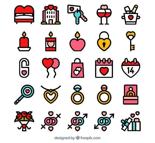 Valentine day icon set Free Vector